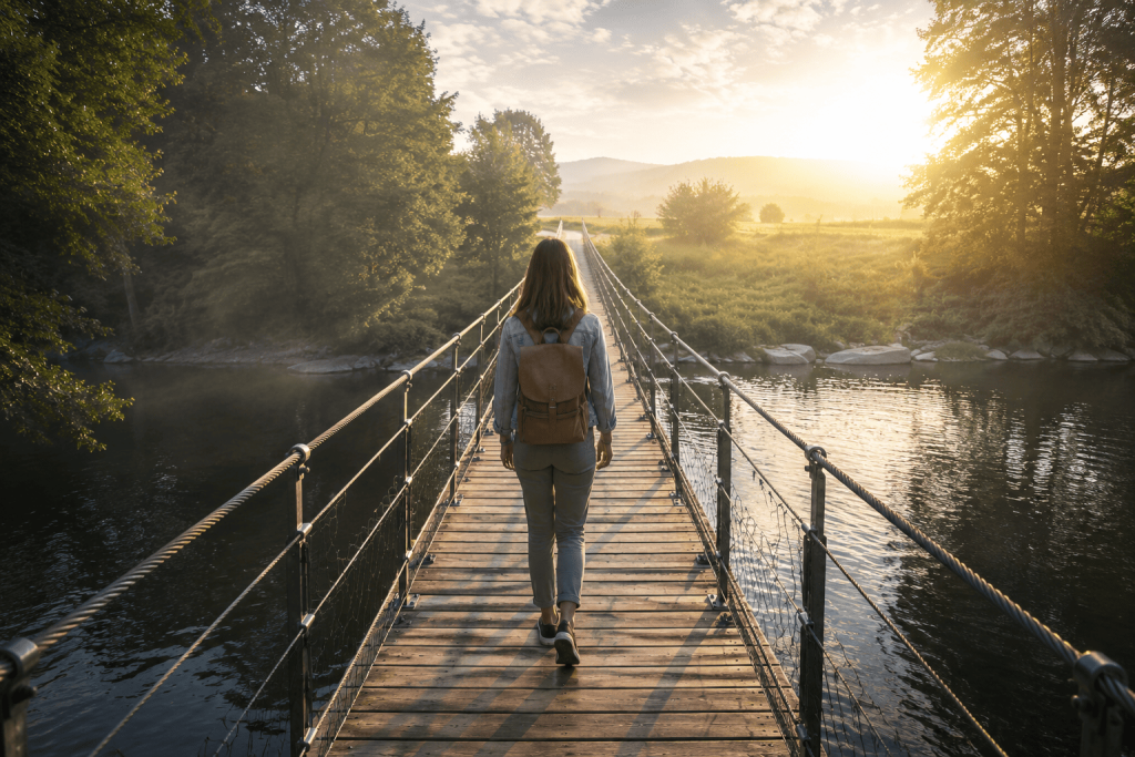 fille avançant sur un pont